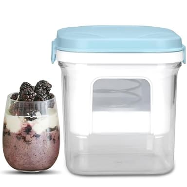 Party Desserts Greek Yogurt Strainer with Lid, Yogurt Maker, Yoghurt Filter with Ultra Fine Nylon Mesh Strainer & Pressure Filtration, 1.5Qt Thick & Creamy Greek Yogurt, BPA-Free, Aqua Blue