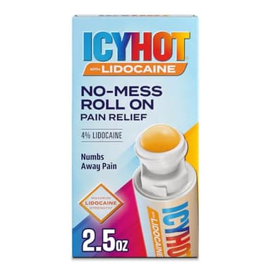 Icy Hot Lidocaine Pain Relief No-Mess Roll-On Applicator, Numb Aggravated Nerves with Max Strength Lidocaine 4%, Pain Relief for Minor Pain, Backaches, Sprains and Strains, 2.5 oz