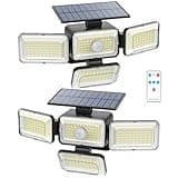 Mokot Solar Lights Outdoor, 288 LED 2800LM Solar Motion Sensor Outdoor Lights with Remote Control, 4 Heads IP65 Waterproof Solar Flood Security Lights for Outside Patio Wall -2PACK