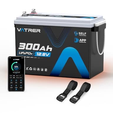 12.8V 300Ah Self-Heating LiFePO4 Lithium Battery with APP Monitoring, Built-in 200A BMS, Rechargeable 3840Wh Energy Battery for Trolling Motor, RV, Marine, Solar, Camping, Backup Power, Off-Grid, etc.
