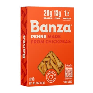 Banza Penne Pasta from Chickpeas - Gluten Free, High Protein, and Lower Carb Protein Penne Chickpea Pasta - 8oz