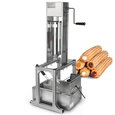 5 L Commercial Churro Machine, with 6 L Fryer, Stainless Steel Manual Spanish Churros Donuts Making Machine, with 5 Nozzles for Home Restaurants Bakeries