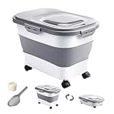 DDMOMMY 20-30 Lbs Rice Storage Container,Collapsible Food Storage Containers with Rolling Wheel Airtight Locking Lid,Flour Storage Container with Cup and Scoop,Suitable for Food,Rice,Pet Food,Flour