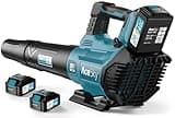 Leaf Blower Cordless - 580CFM/160MPH & 3 Speed Levels Electric Leaf Blower with 2 x 4.0Ah Battery and Charger, Extension Tube Blower for Lawn Care, Yard, Garage, Blowing Leaves, Dust or Snow, Blue