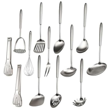 18/10 Stainless Steel Cooking Utensils Set, 13 PCS Long Large Metal Cooking Utensil Tools Set, Mirror Polished Kitchen Gadget Cookware and Kitchen Tool Set, Dishwasher Safe