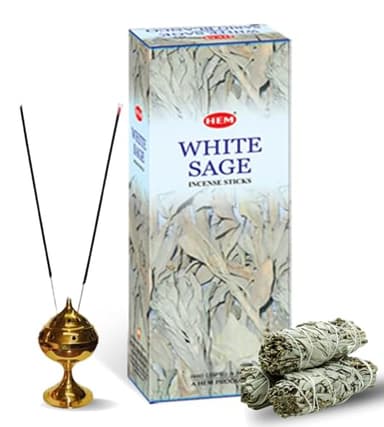 HEM White Sage Incense Sticks – 6 Hexa Tubes × 20g (Approx. 120 Sticks) – Cleansing & Purifying Herbal Aroma for Smudging, Meditation, Relaxation & Home Fragrance