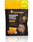 BeePower Manuka Honey Lozenges | MGO 500+ Honey Cough Drops For Soothing Dry, Sore Throat | Contains 40 Lozenges Lemon Flavor | 6.7 Oz