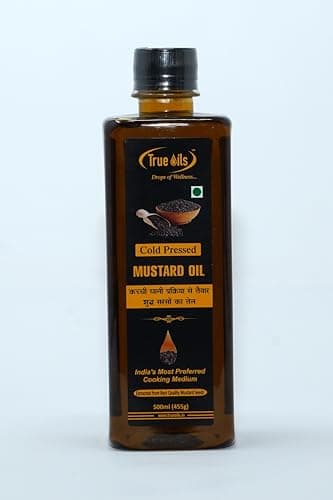 True Oils Cold Pressed Mustard Oil for Hair Growth & Body Massage | 100% Pure & Natural Black Mustard Seed Oil with Omega-3 & Vitamin E for Strong Hair & Healthy Skin – 16.90 fl oz