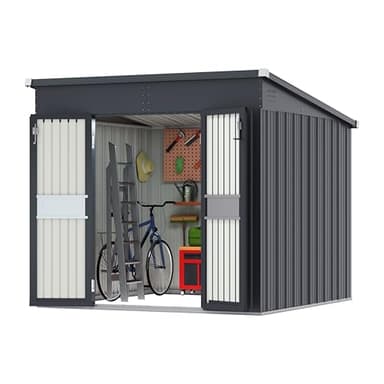 MUPATER 7 x 8 ft Outdoor Storage Shed,Galvanized Metal Shed Storage House with Lockable Door and Vents for Garden,Patio, Backyard, Grey