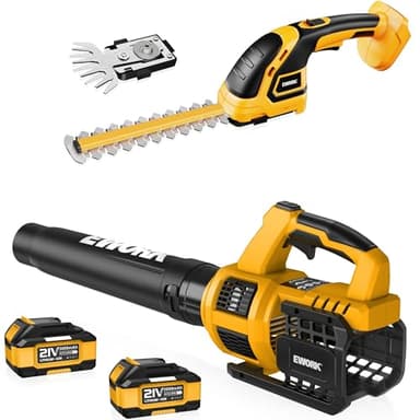 EWORK Cordless Leaf Blower and Hedge Trimmer Combo with 2 x 3.0Ah Batteries, Fast Charger, Electric Leaf Blowers for Lawn Care, 2-in-1 Electric Shrub/Bush Trimmer & Grass Shears