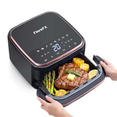 FLAREFX 4.5QT Air Fryer Pizza Oven with 11 Presets, Air Fryers with Dual Heating & 360° Airflow | Viewing Window | Touch Display, Nonstick Airfryer for Roast, Bake, Dehydrate, Microwave, Reheat & More