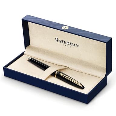 Waterman Carène Black Sea Fountain Pen | High-Gloss Black & 23k Gold Clip | Fine Nib with Blue Ink Cartridge | Gift Box
