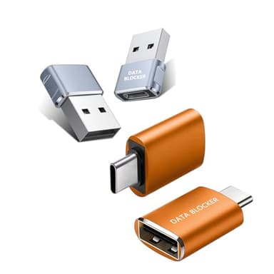 Ansumg USB Data Blocker Adapter & USB C Data Blocker, A to A & A to C & C to C & C to A Only for Charge, Protect Against Juice Jacking,for iPhone (4 Pack Orange+Grey)