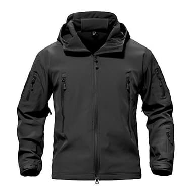 TACVASEN Men's Military Fleece Liner Rain Jackets Winter Warm Fleece Hood Softshell Tactical Waterproof Snowboard Jacket Black L
