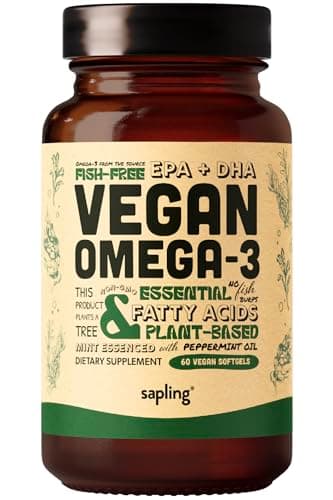 Vegan Omega 3 Supplement - Plant Based DHA & EPA Fatty Acids - Carrageenan Free, Alternative to Fish Oil, Supports Heart, Brain, Joint Health - Sustainably Sourced Algae - 60 Softgels