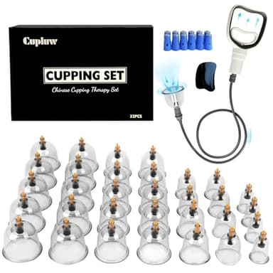 Cupluw Cupping Kit for Massage Therapy - 32 Cups Professional Chinese Cupping Set with Magnetics, Vacuum Cupping Therapy Set for Cellulite Reduction Muscle Pain Relief with Manual Pump