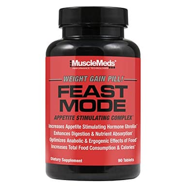 MuscleMeds Feast Mode Appetite Stimulant Weight Gain Pills Digestive Enzymes Safe and Effective 90 Caps, Unflavored, 90 Count