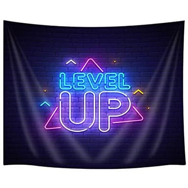 JAWO Game Tapestry, Level Up Neon Sign Tapestry for Boys Bedroom Gamer Room, Blacklight Fabric Tapestries Wall Hanging for Bedroom Living Room Dorm Teens Room