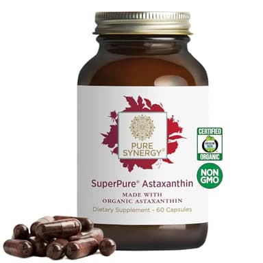 PURE SYNERGY SuperPure Astaxanthin Extract | Organic Astaxanthin from Algae with Sunflower Lecithin | Antioxidant Support for Skin and Eye Health (60 Capsules)