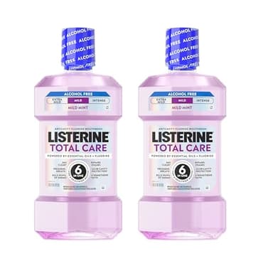 Listerine Total Care Alcohol-Free Mild Mouthwash, 6 Benefit Oral Rinse to Help Kill 99.9% of Germs That Cause Bad Breath, Strengthen Enamel, Mild Mint Flavor, Twin Convenience Pack, 2 x 1 L
