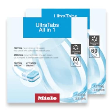 Miele UltraTabs All-in-One Dishwasher Detergent Tabs, Compatible with All Dishwashers, 60 Tabs, 2 Pack