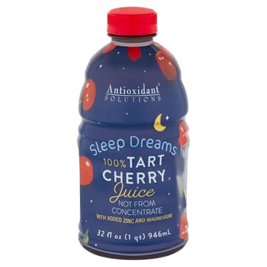 Antioxidant Solutions Sleep Dreams - 100% Tart Cherry Juice with Zinc & Magnesium - No Added Sugar - 32 fl oz Bottles (6-Pack)