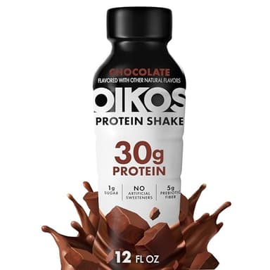 Oikos Protein Shake, Chocolate, 30g High Protein Drinks, Shelf Stable, Ready to Drink, 5g Prebiotic Fiber, 12 fl oz Bottle