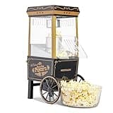 Nostalgia Vintage Hot-Air Popcorn Maker Machine - Makes Up to 12 Cups - Oil-Free - Healthier Popcorn - Classic Stand-Up Cart With Wheels - Includes Kernel Measuring Cup - Black