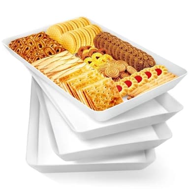 WOWBOX 4 pcs Serving Tray for Entertaining, Grilling BBQ Accessories, Serving Platters for Snacks, Fruit, Reusable Plastic Trays for Serving Food and Pantry Organization in Kitchen & for Parties