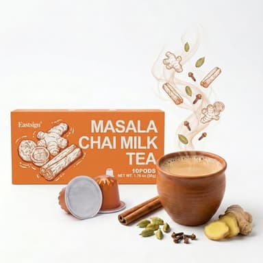 Masala Chai Tea Pods for Nespresso Original - 10 Capsules - Traditional Indian Spiced Tea - Rich Cinnamon, Cardamom & Ginger - Bold Breakfast Latte Base