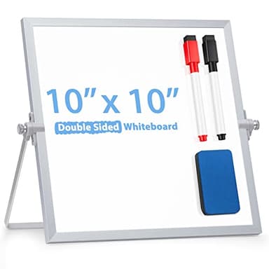 ARCOBIS Small WhiteBoard with Stand 10" X 10", Magnetic Double-Sided Dry Erase White Board Easel for Desk Students Home Office