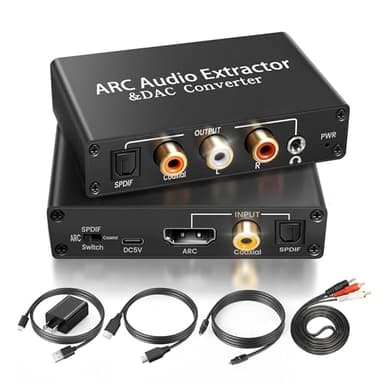 HDMI ARC Audio Extractor DAC Audio Converter 192KHz Digital to Analog Converter for PS3 PS4 HDTV DVD Home Systems, HDMI ARC/Optical/Coaxial Input, SPDIF/Optical/RCA/3.5mm Stereo Output(with 4 Cables)