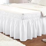 Vocander White Queen Size Bed Skirt 16 Inch Drop, Elastic Wrap Around Dust Ruffle Bed Skirting Easy to Install, Adjustable Tailored Bedskirts Fade & Wrinkle Resistant