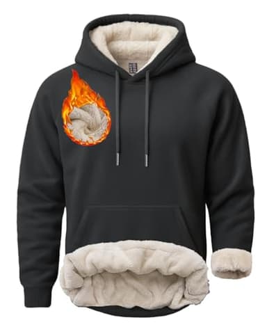 Boladeci Sherpa Lined Hoodie Mens Black Sweatshirts Black Fleece Pullover Heavyweight Winter Cold Weather Thick Cotton L