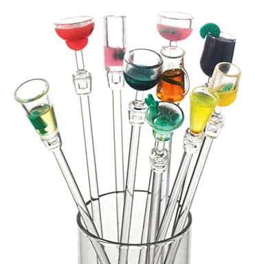Swizzle Sticks Colorful Clear Beverage Stirrers 9.05" Drink Stirrer Cocktail Stirrer Clear Shafts Cocktail Drink Stirrers for Bars Cafes Restaurants Home Use 10 Pieces