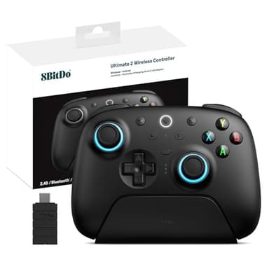 8Bitdo Ultimate 2 Wireless 2.4G Controller (TMR Joystick Update), Star-Ring RGB Lights, Adjustable Trigger Locks, Gamepad with Charging Dock for Windows PC, Android (Black)