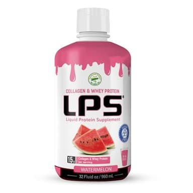 Lps Liquid Collagen & Whey Protein Supplement - Sugar-Free, Dye-Free, Non-Gmo Drink - Hydrolyzed Collagen & Whey Peptides Promotes Healthy Skin & Hair For Men & Women, Watermelon, 32 Fl Oz