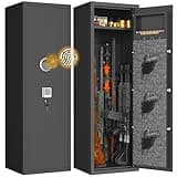 Metallitrend 10-15 Large Gun Safe Cabinet with 3 Pistol Pouches,Rifle Gun Safes for Home,Adjustable Rack and Biometric Lock,Heavy-Duty Gun Safes for Rifles and Shotguns Money