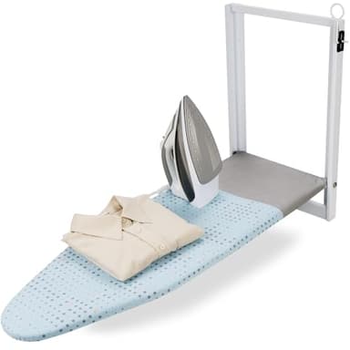 SheeChung Wall Mount Ironing Board 36"X12",Compact Wall Ironing Board with Removable Cotton Cover,Fold Down Iron Board for Small Space,Easy-Release Lever,Blue Dots