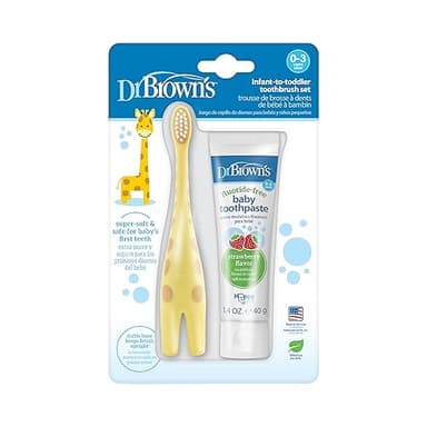 Dr. Brown's Infant-to-Toddler Toothbrush, Giraffe & Strawberry Toothpaste Set
