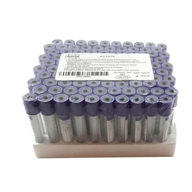 Blood Collection Tubes 5mL – K2 EDTA Vacuum Tubes – Veterinary Hematology Blood Draw & Specimen Collection Tubes – 100 Pack Diagnostic Laboratory Tubes for Animal Clinic & Veterinary Lab