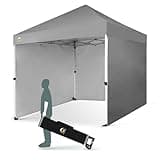 CROWN SHADES Pop Up Canopy Tent, 8x8 Commercial Canopy Tent with 4 Sidewalls, 4" Wheels, 4 Upgraded Weights, Patented Centerlock, 400D Silver Coated Fabric, Sto'N Go Bag, Gray