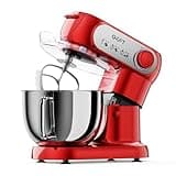GEFT Stand Mixer, 3.5QT+6QT Two Bowls Kitchen Electric Mixer, 600W 6+P speed Tilt-Head Food Mixer with Stainless Steel Bowl, Dishwasher-Safe Dough Hook, Flat Beater, Wire Whisk, Splash Guard, Red