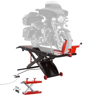 Black Widow BW-PROLIFT-HD Pneumatic ProLift Motorcycle Scissor Lift Table - 1,500 lb. Maximum Capacity and 31.25" Maximum Lift Height - Platform Measures 105" L x 24" W x 31.25" H