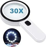 Nazano Magnifying Glass with 12 LED Lights, 30X Double Glass Lens Handheld Illuminated Magnifier Reading Magnifying Glass with for Seniors Read, Coins, Stamps, Map, Inspection, Macular Degeneration