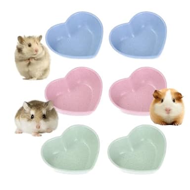 6PCS Hamster Food Dishes, Plastic Heart Shaped Food Bowl for Pet, Cute Water Dish for Rabbit Hedgehog Gerbil Rat Rodent Small Animals