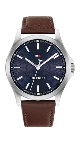 Tommy Hilfiger Men's 3H Quartz Watch, Leather Strap, Water Resistant 3 ATM, Modern Stylish Timepiece, Gift for Him, 42mm