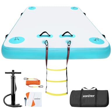 VOFiTNY Inflatable Floating Dock Air Platform Multi-Person Swim Water Mat with Rope Ladder, None-Slip Surface for Lake Beach (12ft x 6ft x 6in, Cyan)