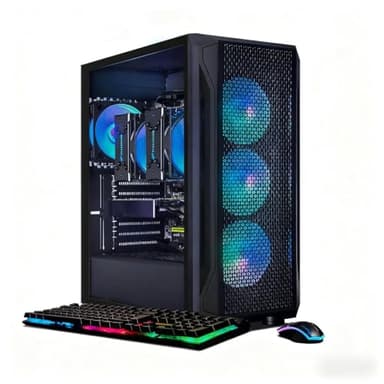 STGAubron Dual CPU Gaming PC Desktop, Dual Intel i7 Xeon E5 up to 3.7G, Radeon RX 580 8G, 16GB DDR4, 1TB SSD, WiFi 6, BT 5.0, RGB Fan x4, Windows 11 Pro