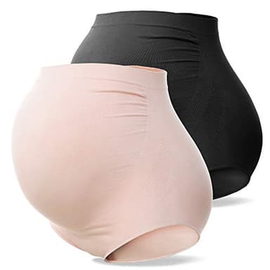 SUNNYBUY Women's Maternity High Waist Underwear Pregnancy Seamless Soft Hipster Panties Over Bump (1Black 1Skin-2pk XL)